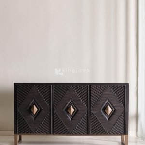Sideboard Minimalis Modern Kayu Hitam dengan Desain Geometris