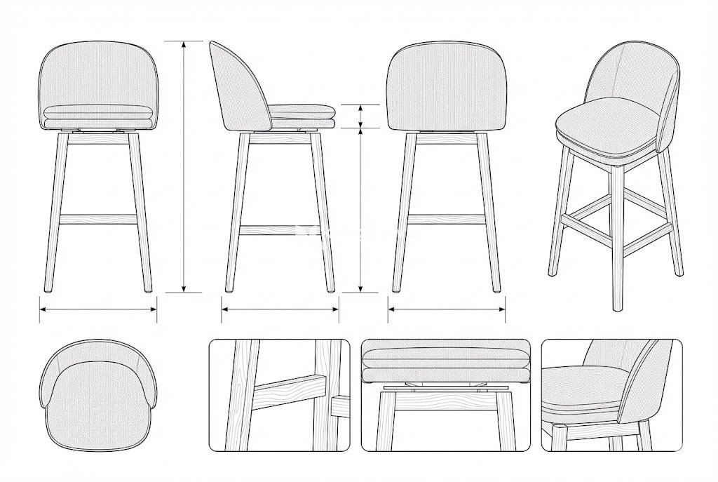 Kursi Bar Putar Kayu Solid Minimalis Modern - Nanami