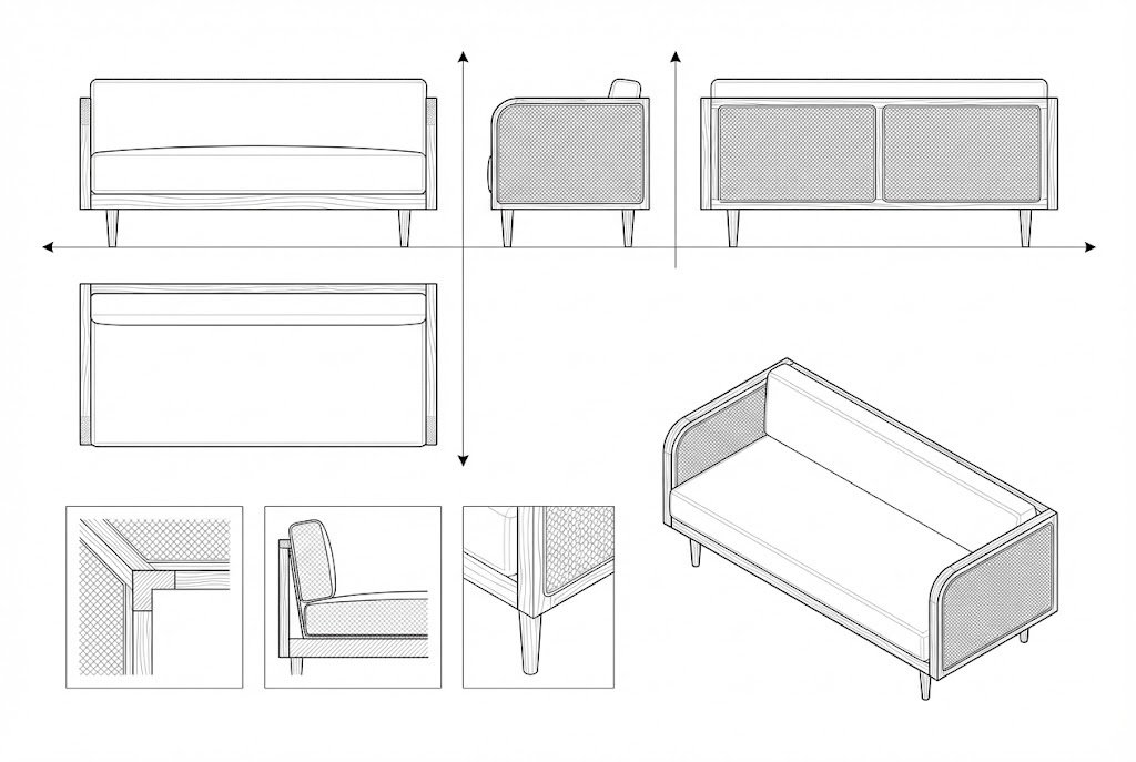 Sofa Kayu Jati Rotan Modern Minimalis Josiah