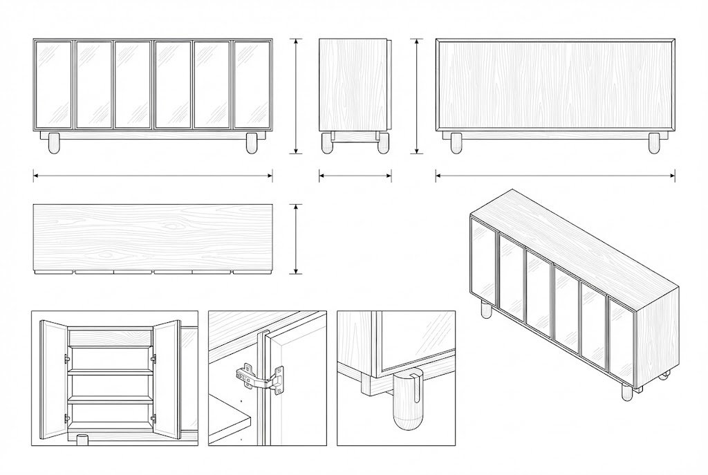 Sideboard Kayu Solid Walnut Modern & Pintu Glossy - Sylvester