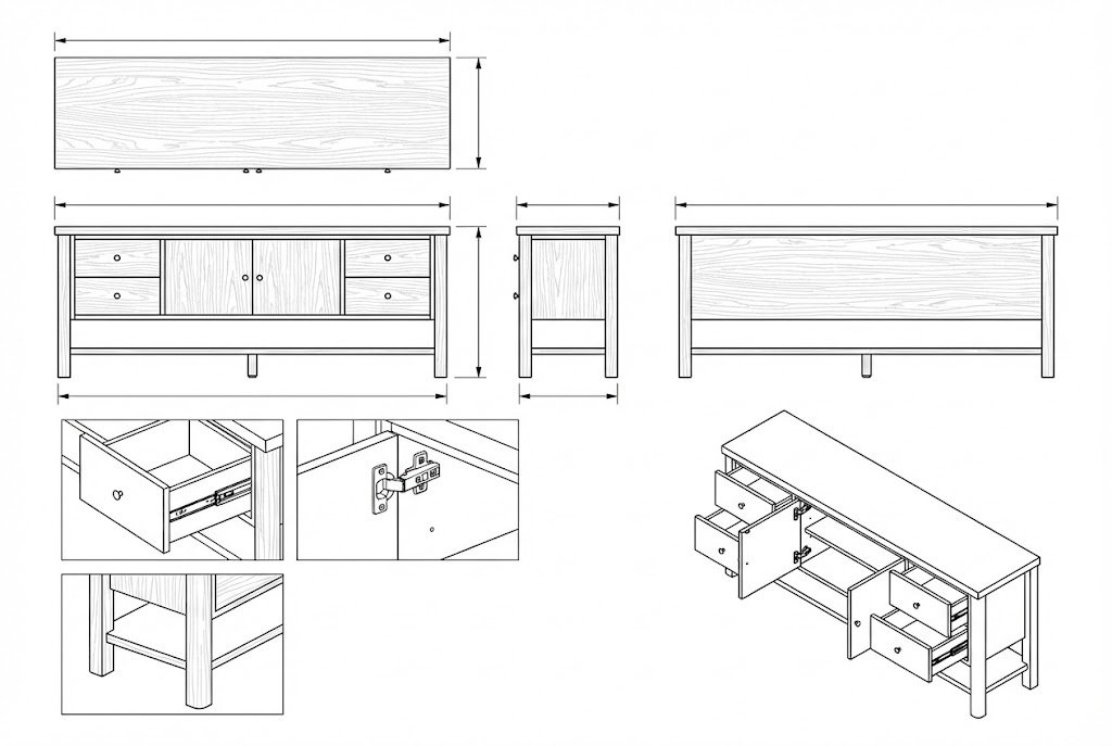 Buffet Kayu Jati Minimalis Modern dengan Rak - Vibia