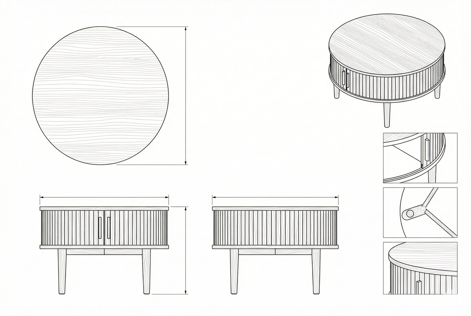 Meja Kopi Bundar Kayu Solid Modern dengan Pintu Geser - Luminara