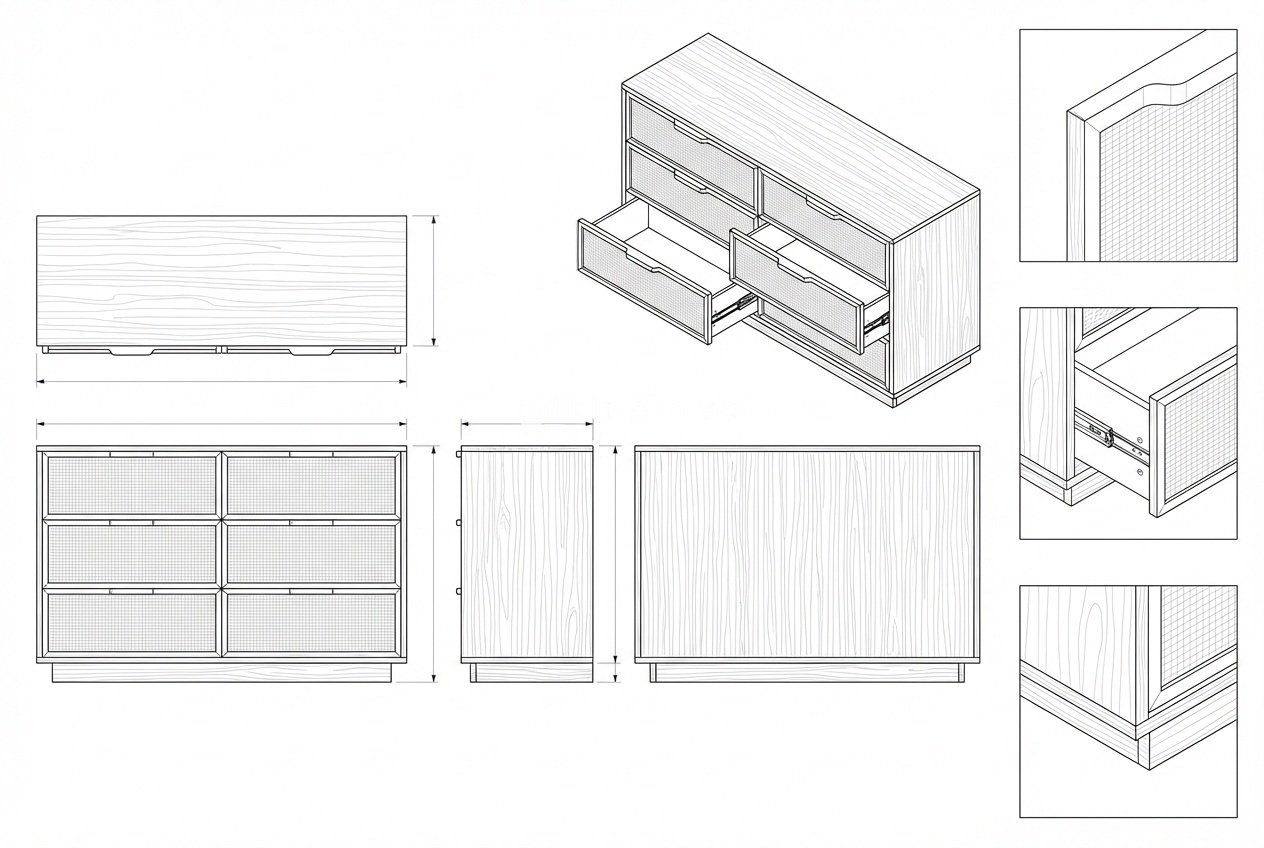 Bufet Laci Rotan Kayu Solid Modern Minimalis - Pinnacle