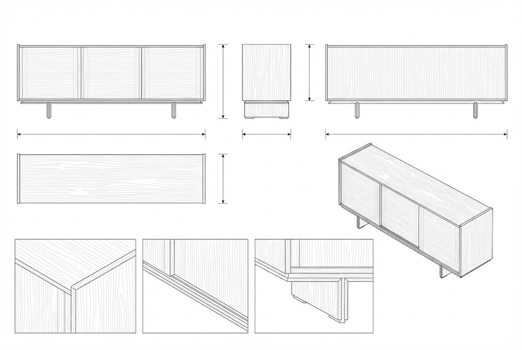 Sideboard Kayu Solid Oak Modern Minimalis Pintu Geser - Alice