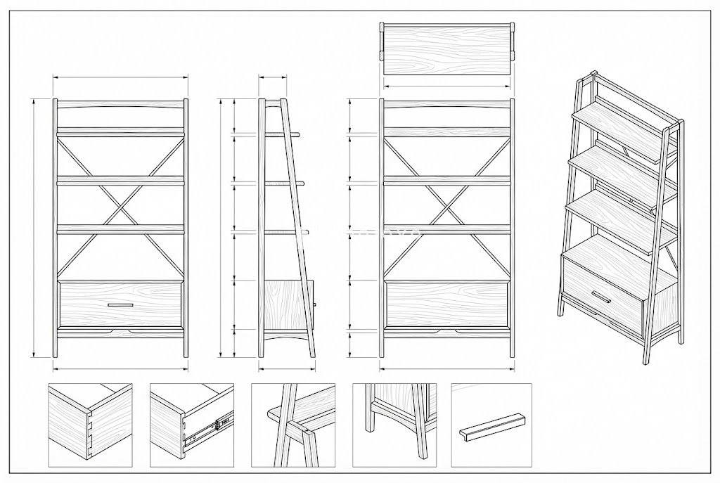 Rak Buku Sandar Kayu Solid Minimalis Laci Tunggal - André