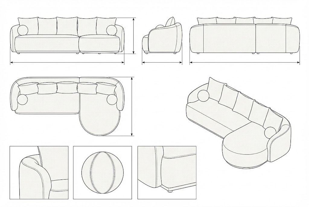 Sofa Seksi Bouclé Krem Modern Kontemporer - Aria