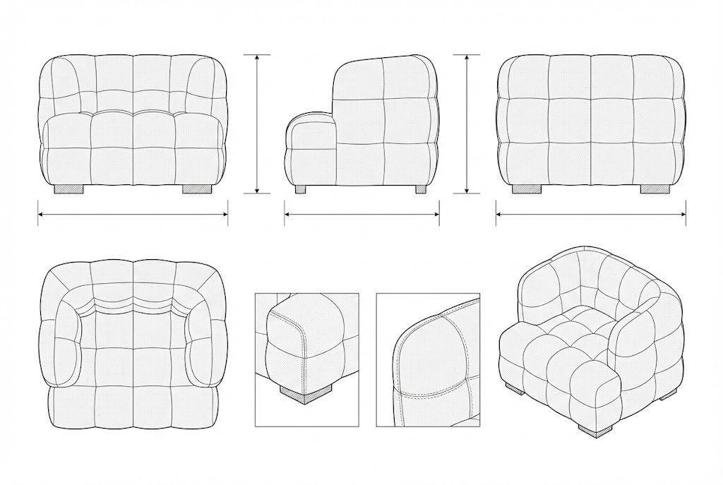 Kursi Santai Kain Tufted Modern Abu-abu - Torsten