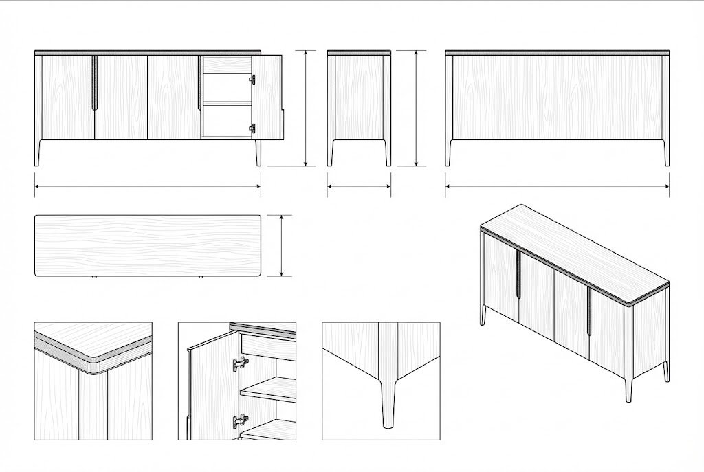 Bufet Jati Minimalis 4 Pintu Marta