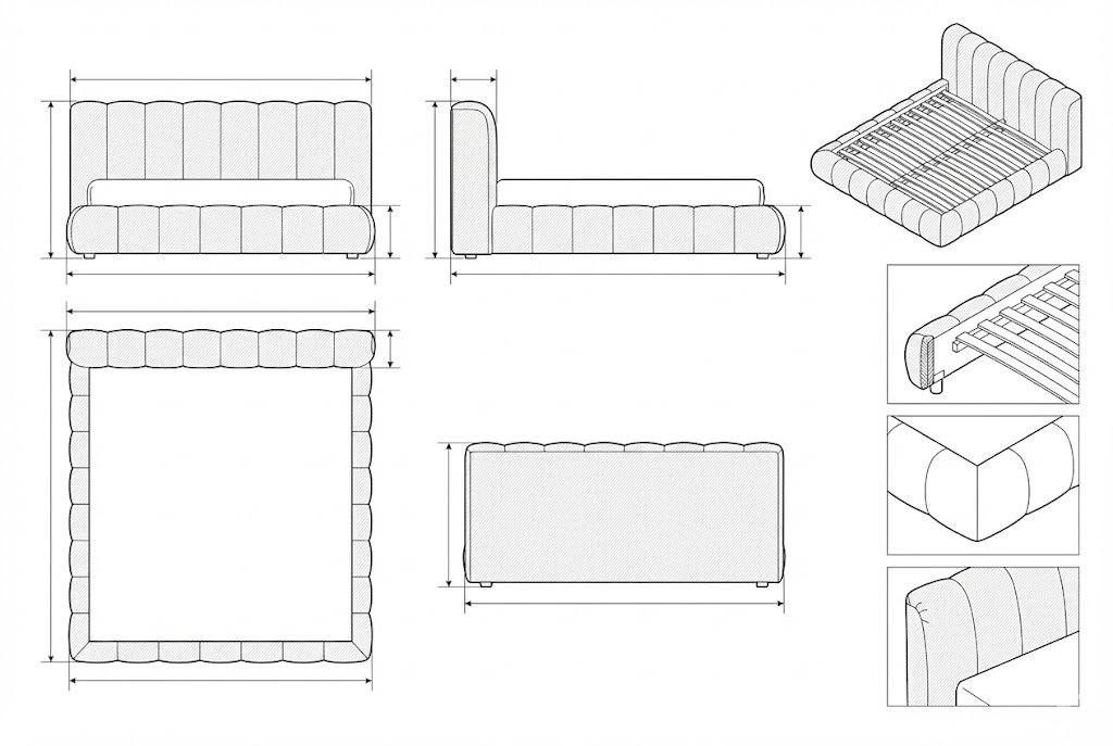 Tempat Tidur Platform Kain Linen Modern Berumbai Vertikal - Somnus