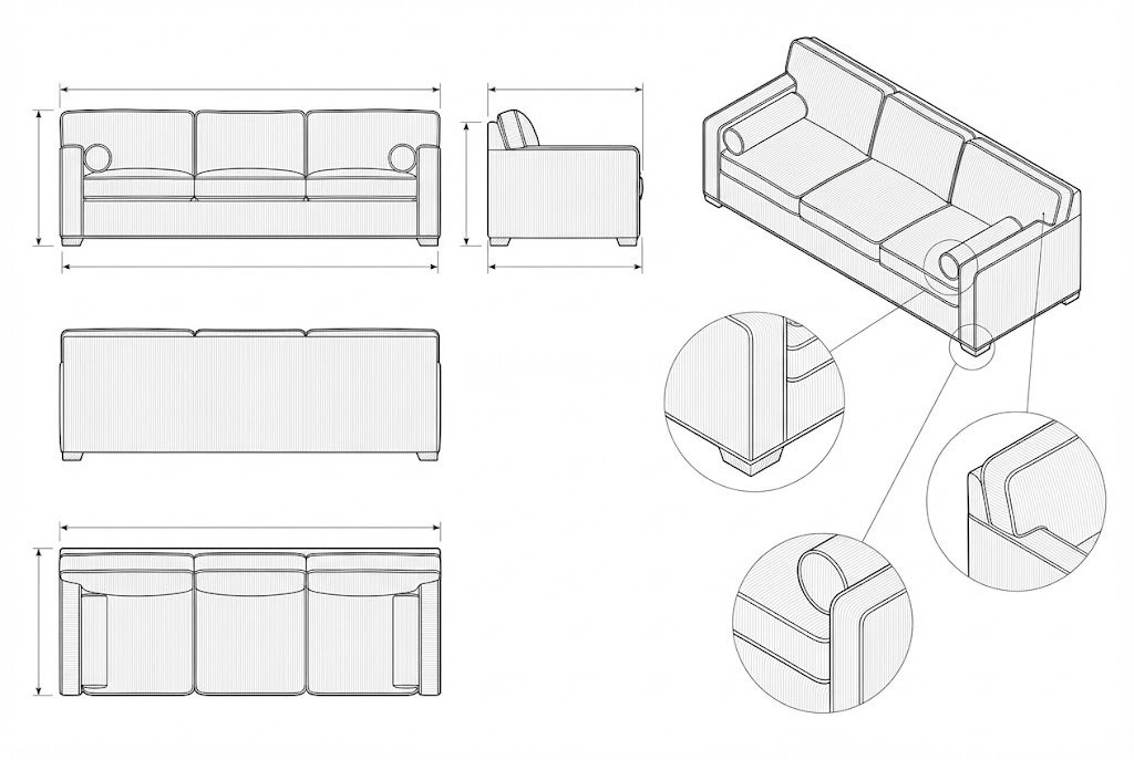 Sofa Tiga Dudukan Velvet Modern Bantal Silinder - Carmine