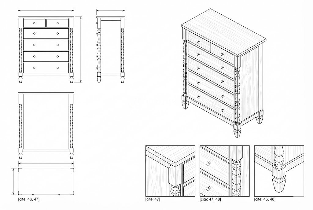 Lemari Laci Kayu Mahoni Desain Geometris Rustic - Aetheria
