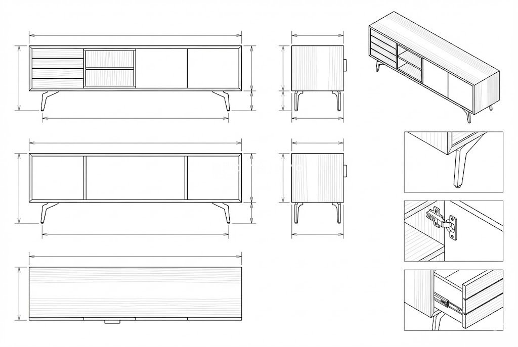 Meja TV Kayu Solid Minimalis Modern Kombinasi Hitam - Sterling