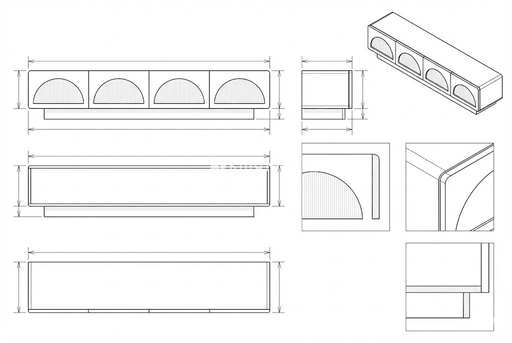 Meja TV Kabinet Panjang MDF Modern Minimalis Motif Setengah Lingkaran - Henrik