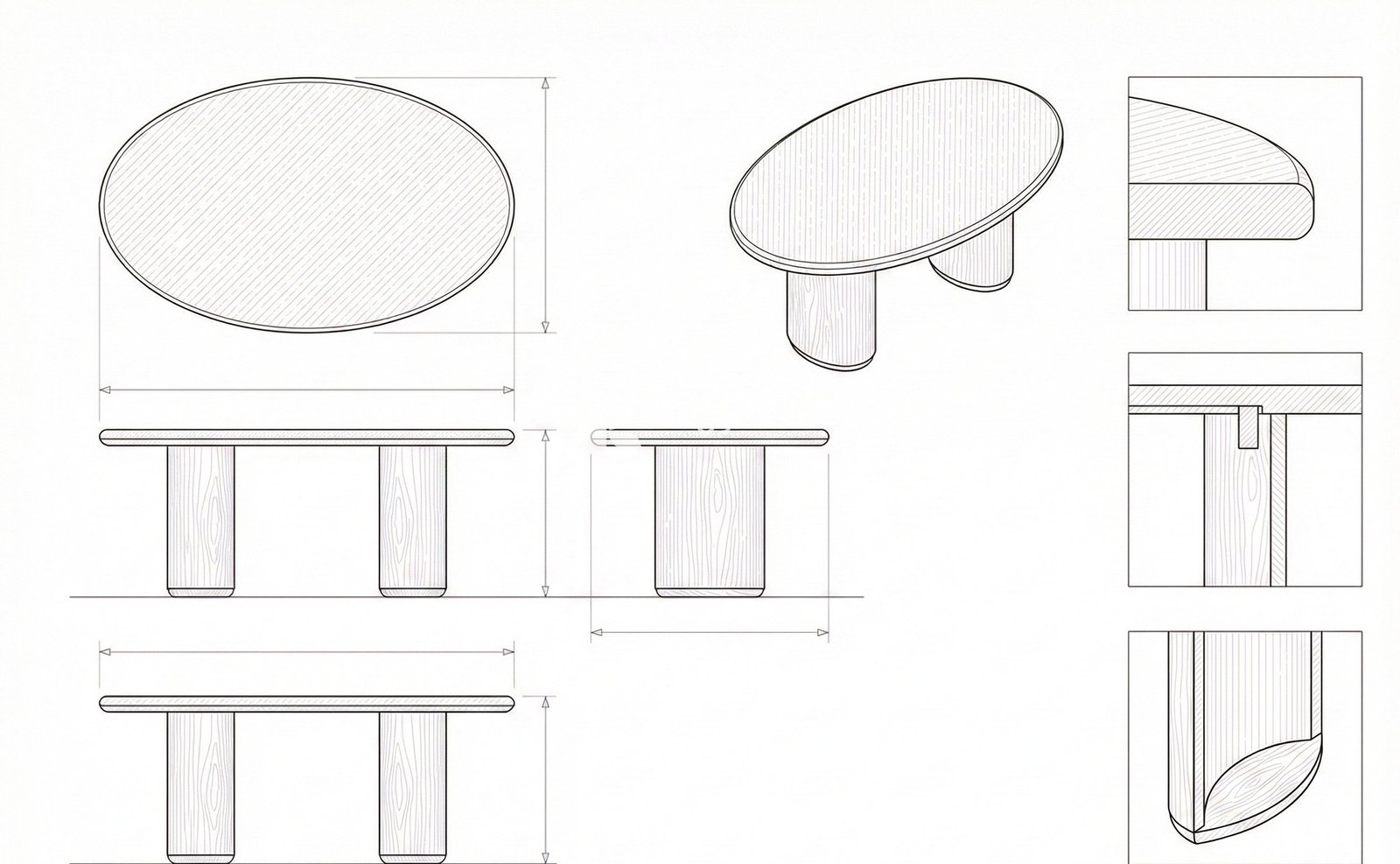 Meja Kopi Marmer Travertine Kayu Solid Modern Kaito