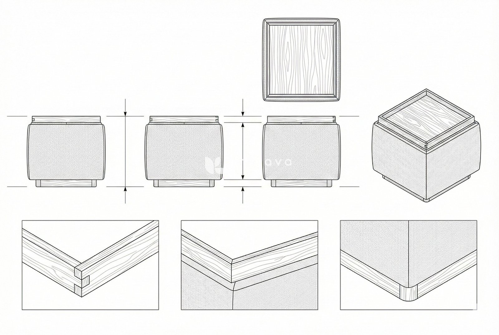 Ottoman Kayu Jati Solid Top Tray Kanvas Minimalis - Jasper