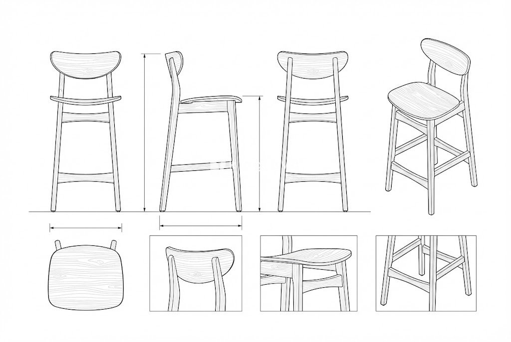 Kursi Bar Kayu Solid Mid-Century Modern Ergonomis - Valiant