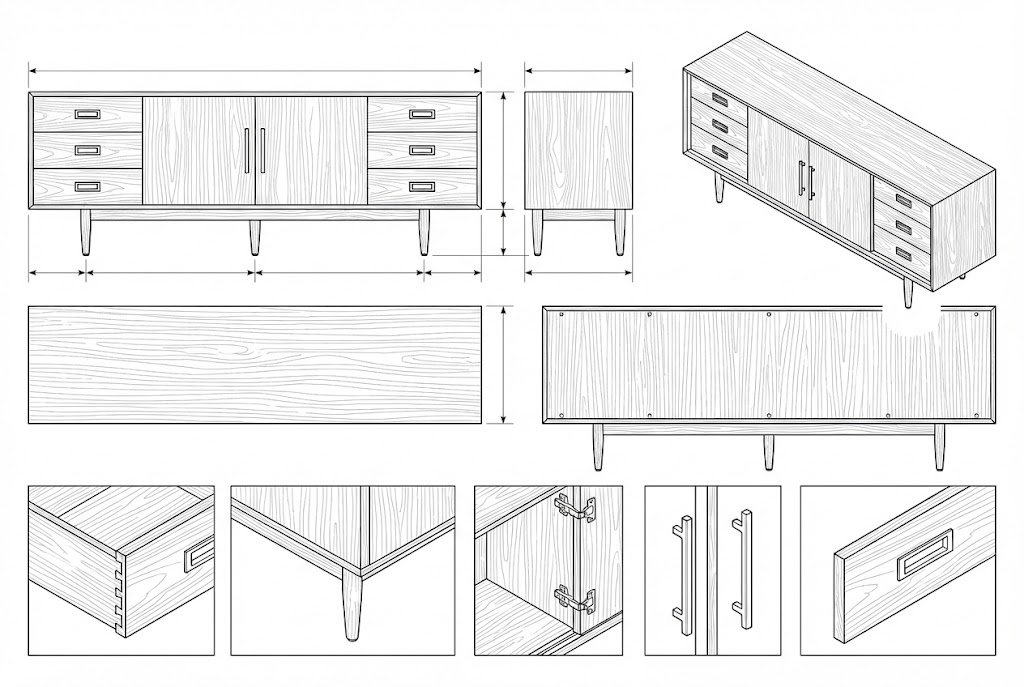 Sideboard Kayu Jati Modern | Kazuma - Penyimpanan Elegan