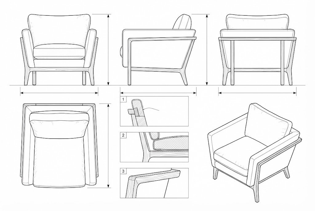 Kursi Berlengan Jati Modern Kain Krem - Ziggy