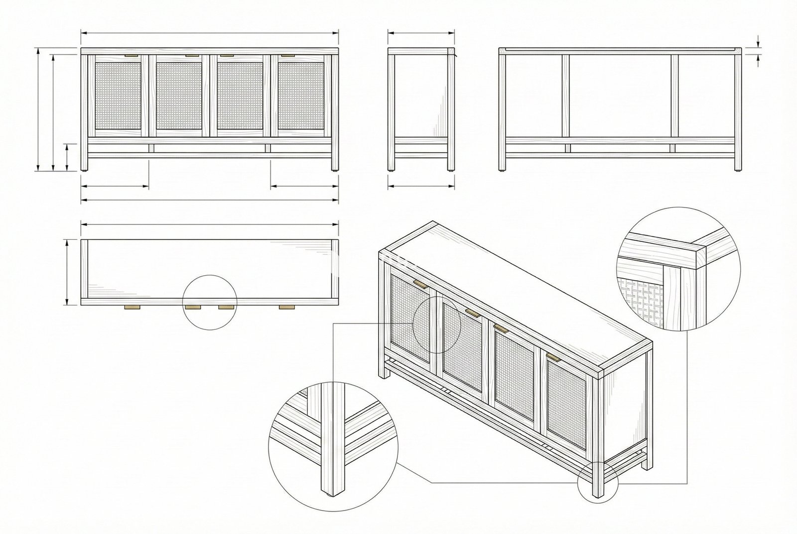 Bufet Rotan Kayu Solid Lancaster