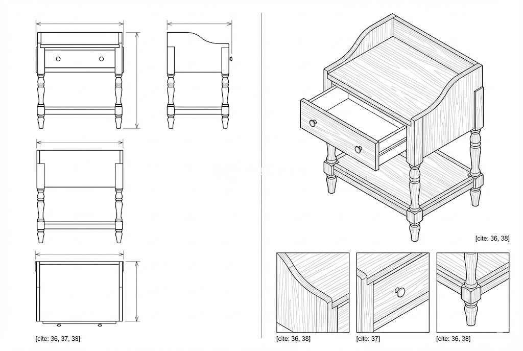 Meja Samping Kayu Mahogany Industrial Detail Spindle - Obsidian