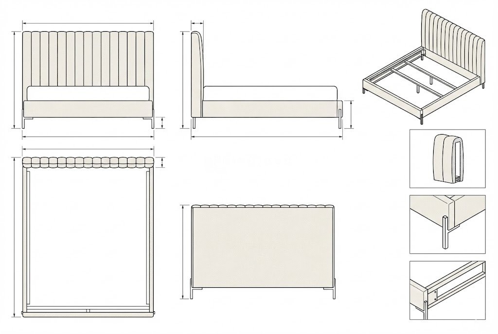 Tempat Tidur Kain Minimalis Modern Sandaran Vertikal - Juno