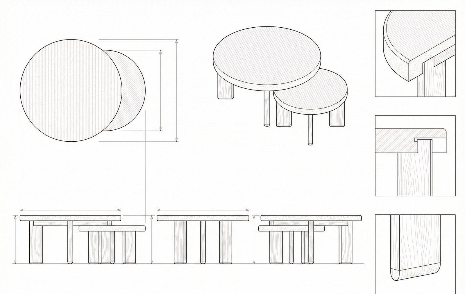 Set Meja Kopi Bundar Pierre | Modern Minimalis Kayu & Batu