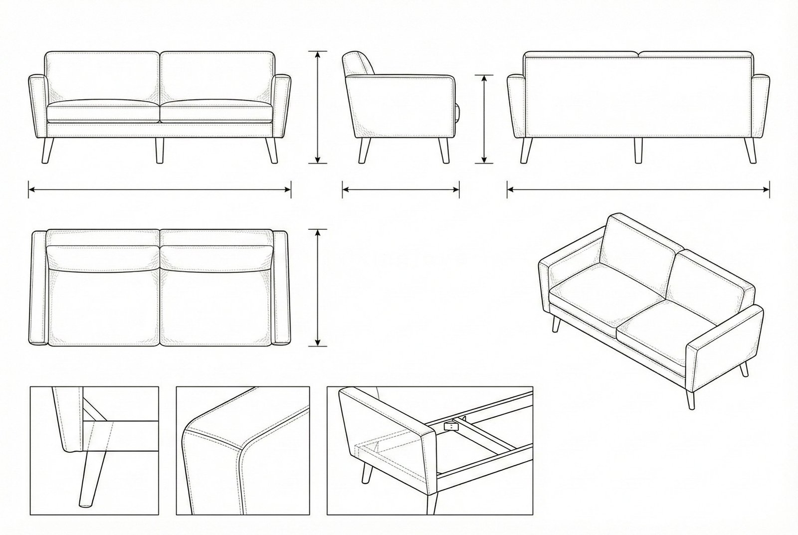 Sofa 2 Dudukan Minimalis Kain Krem Kaki Kayu Modern - Violet