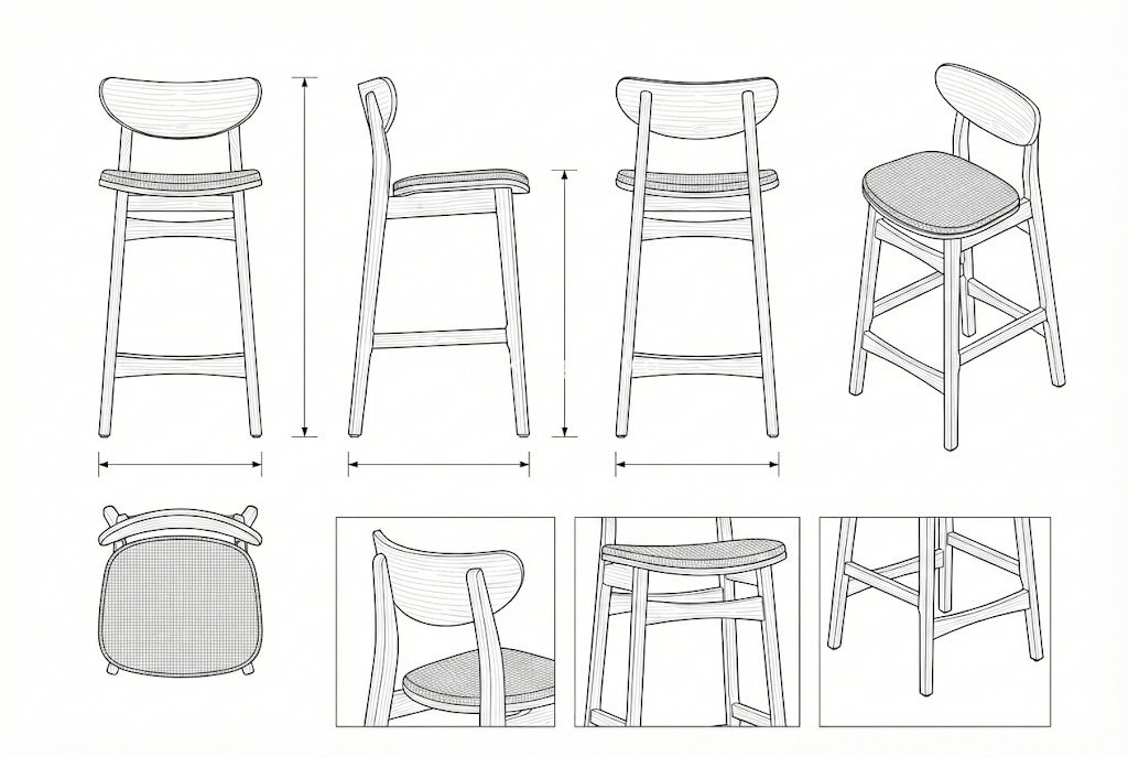 Kursi Bar Kayu Jati Solid Mid-Century Modern Cipher