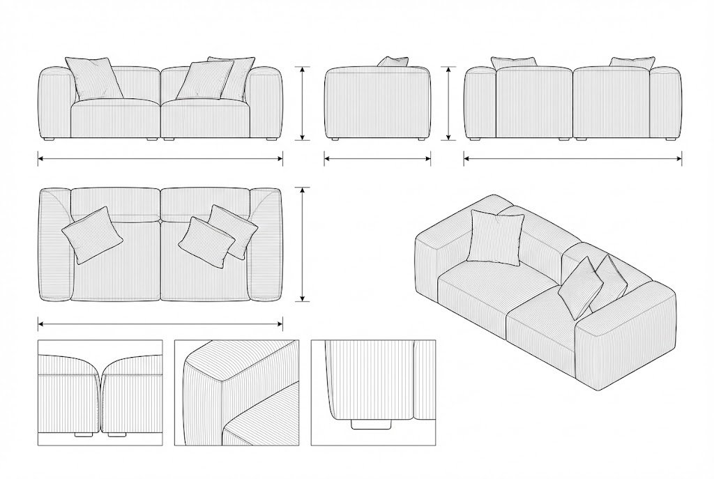 Sofa Corduroy Minimalis Modern Warna Pink Amadeus