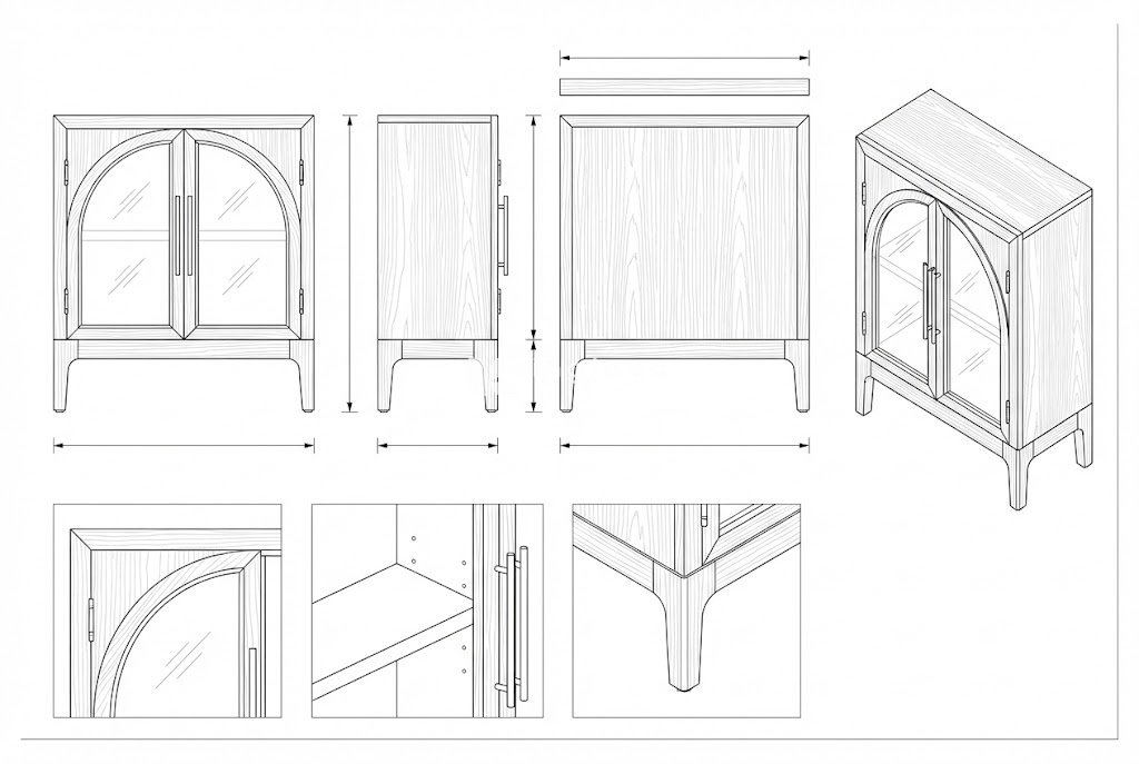 Kabinet Display Kayu Solid Pintu Kaca Lengkung Modern - Mraja