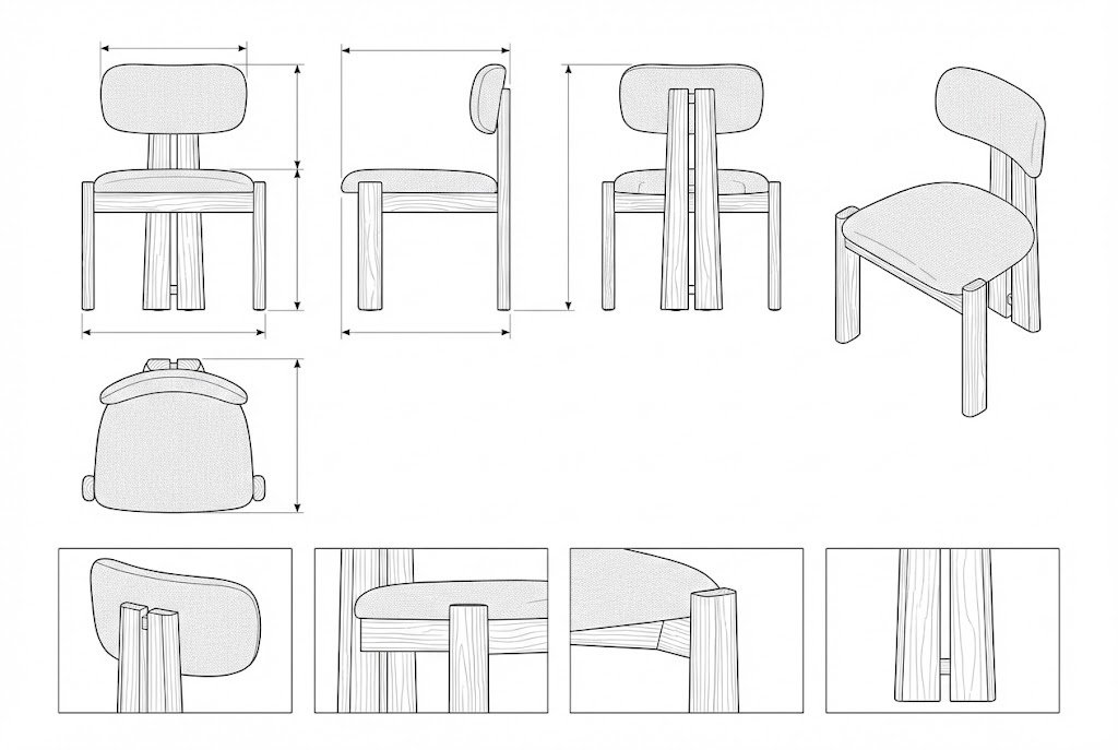 Kursi Jati Minimalis Modern Sandaran Kain Tenun - Thaddeus