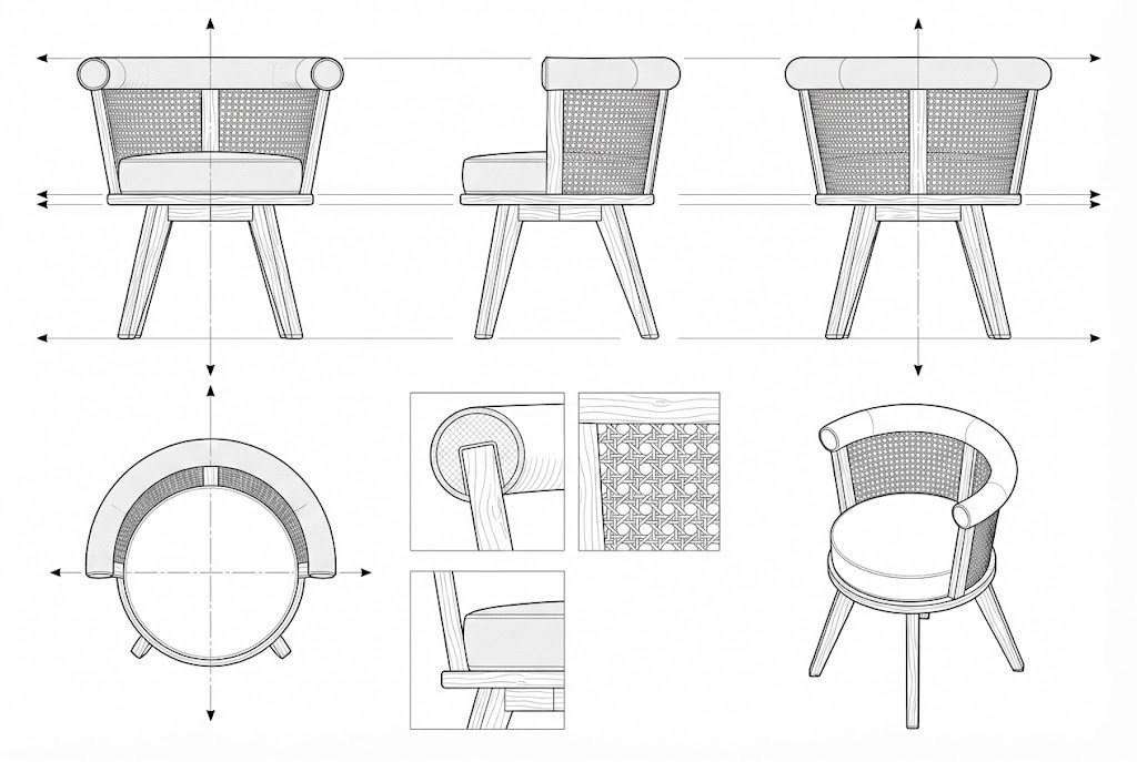 Kursi Makan Jati Kanvas Rotan Modern Freyja