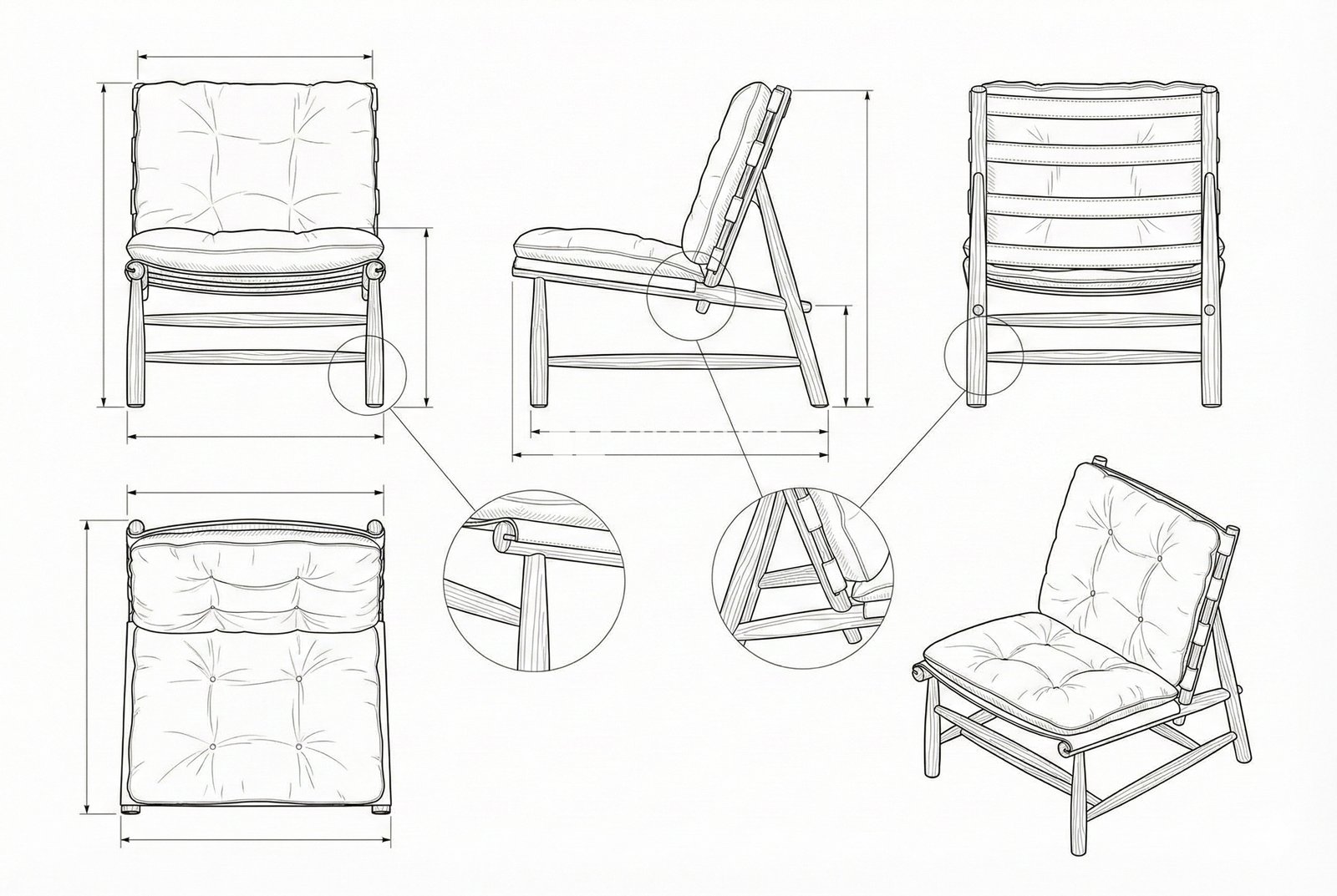 Kursi Santai Kayu Solid Kulit Tan Anyaman - Aurelian