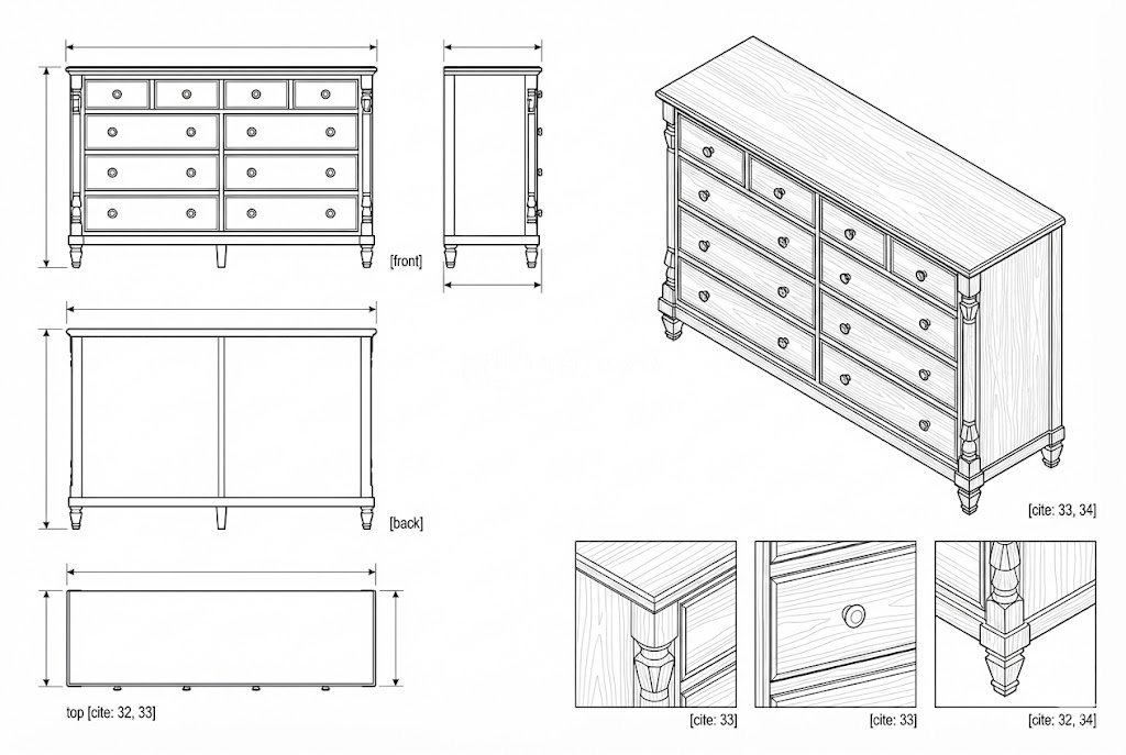 Lemari Laci Kayu Mahogany Desain Ukiran Geometris - Obsidian
