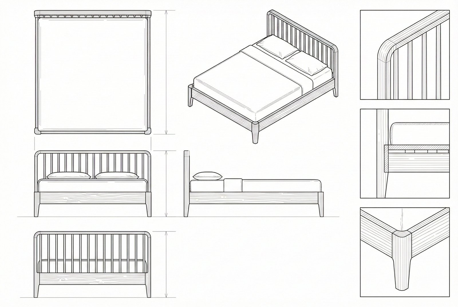Tempat Tidur Jati Modern Minimalis Spindle Headboard - Sakura