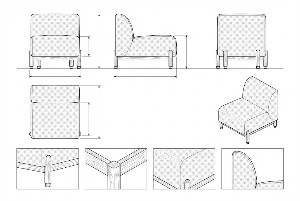 Kursi Tunggal Minimalis Kayu Jati & Kain Kanvas | Jacques