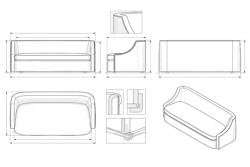 Sofa 3 Dudukan Beludru Modern Abu-abu Aksen Paku Keling - Cressida