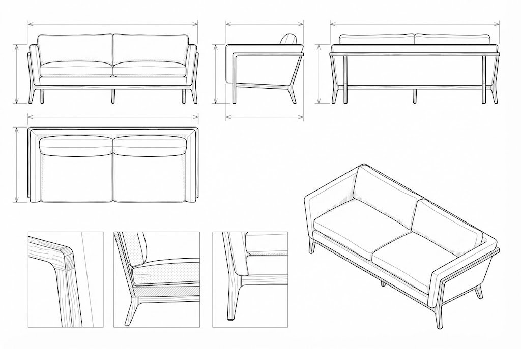 Sofa Dua Dudukan Kain Linen Rangka Kayu Modern Minimalis - Saxe