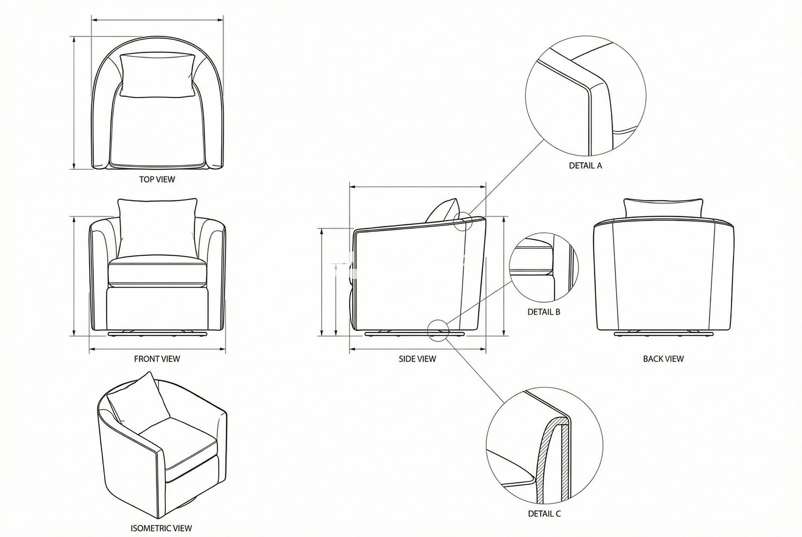 Kursi Putar Modern Kain Abu-abu Melbourne