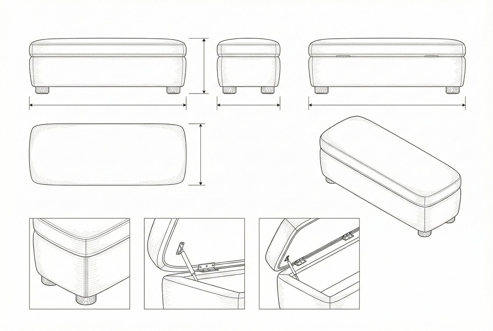Bangku Penyimpanan Equinox | Ottoman Kain Modern Minimalis