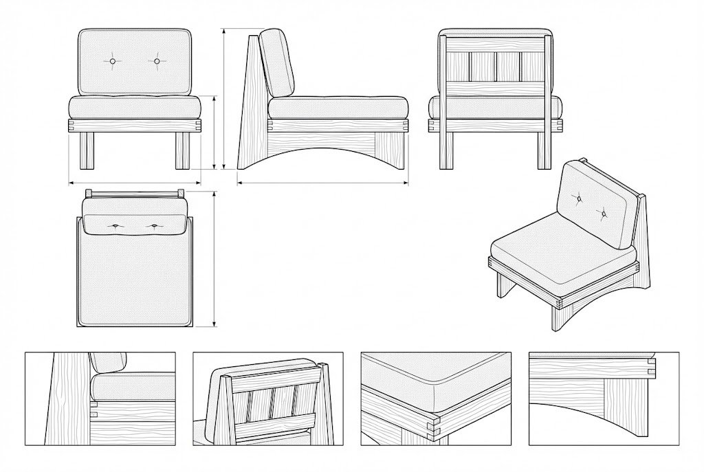 Kursi Santai Kayu Jati Modern Minimalis dengan Bantalan Tufted - Ivy