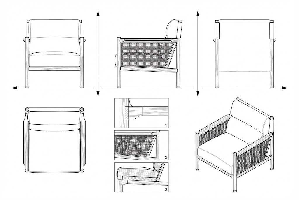 Kursi Lengan Kayu Jati Rotan Modern Minimalis - Julia