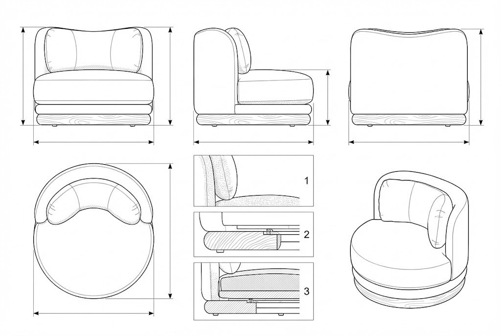Kursi Putar Boucle Kayu Solid Modern David