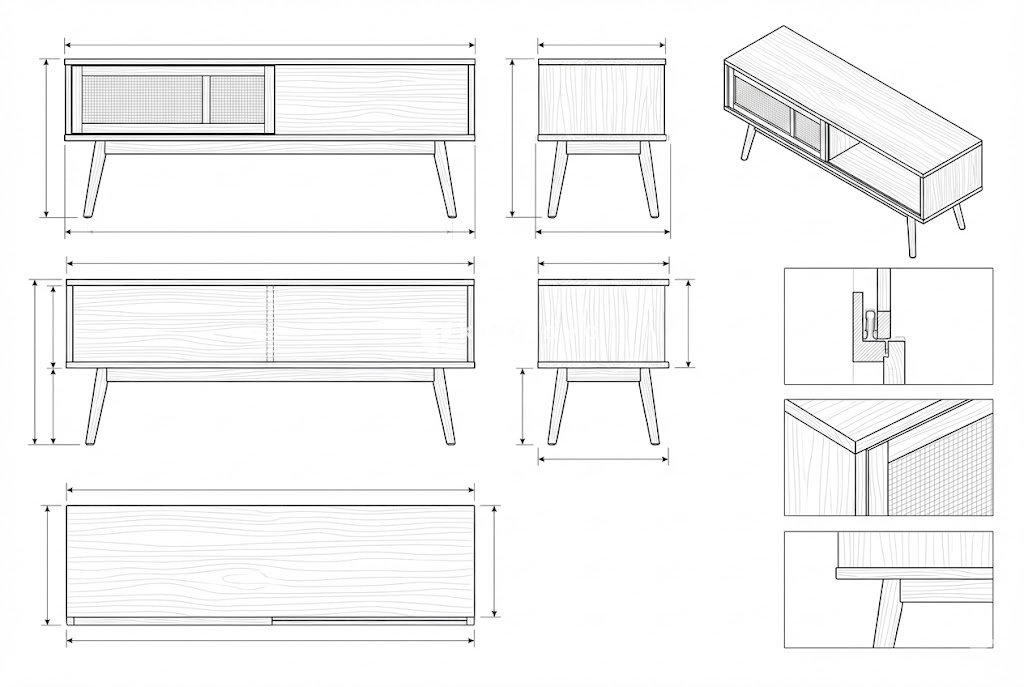 Meja TV Kayu Solid Rotan Skandinavia - Finn