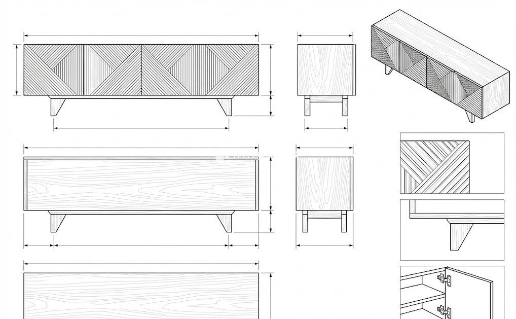 Lemari TV Kayu Solid Geometris Modern - Hana