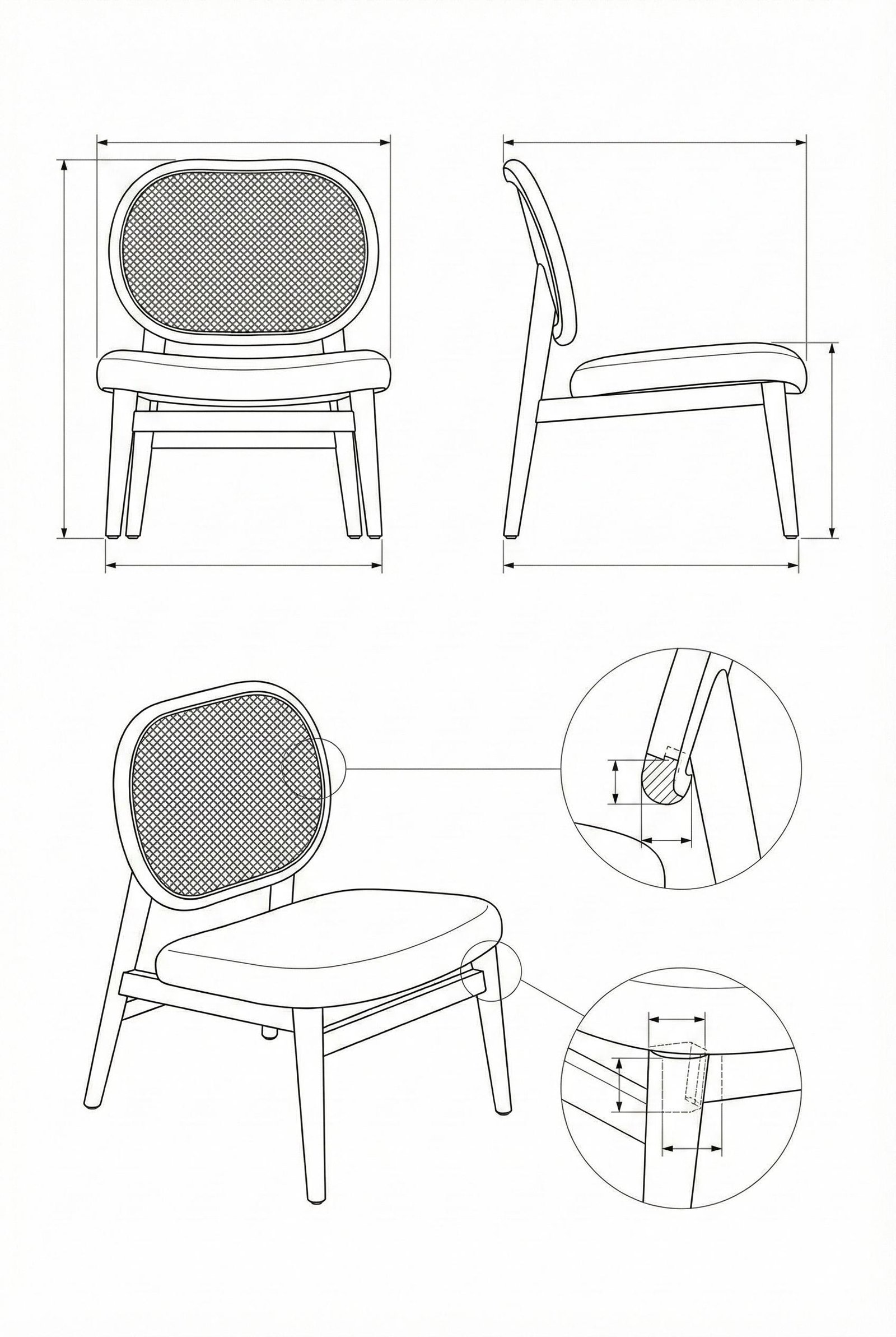 Kursi Makan Rotan Modern Kayu Solid Noir