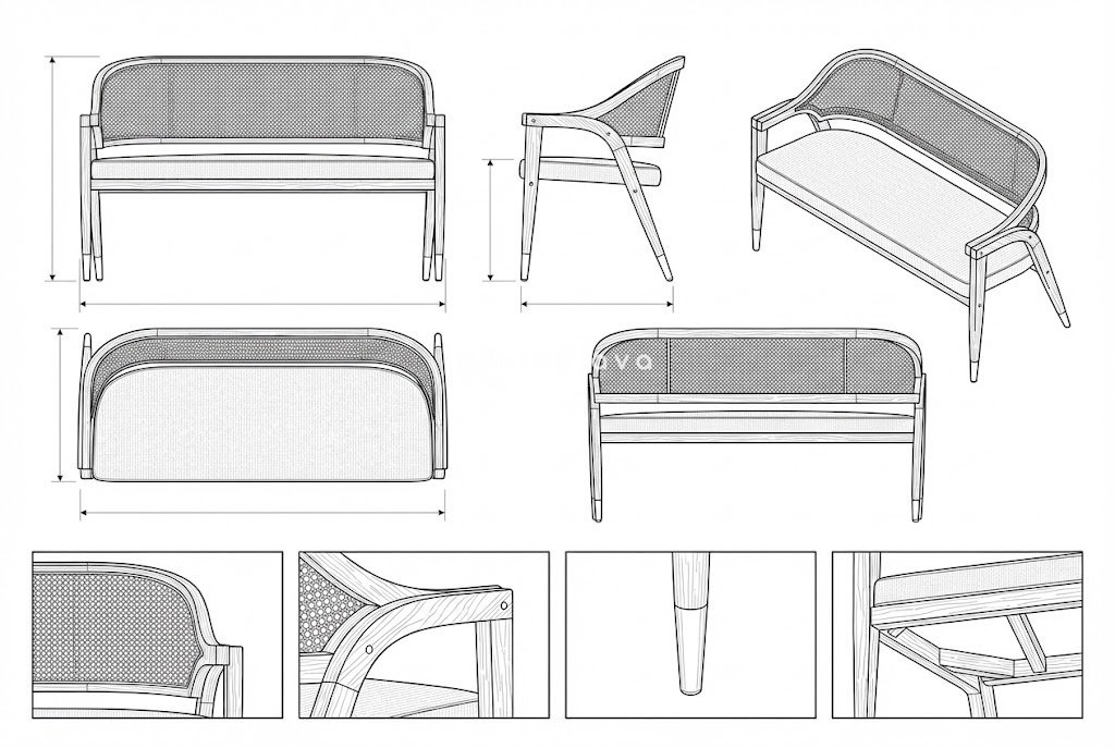 Sofa Rotan Kayu Solid Minimalis Rafael