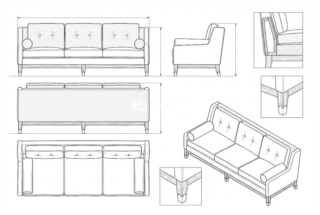 Sofa Flavius: 3 Dudukan Kanvas & Kayu Solid Modern Minimalis