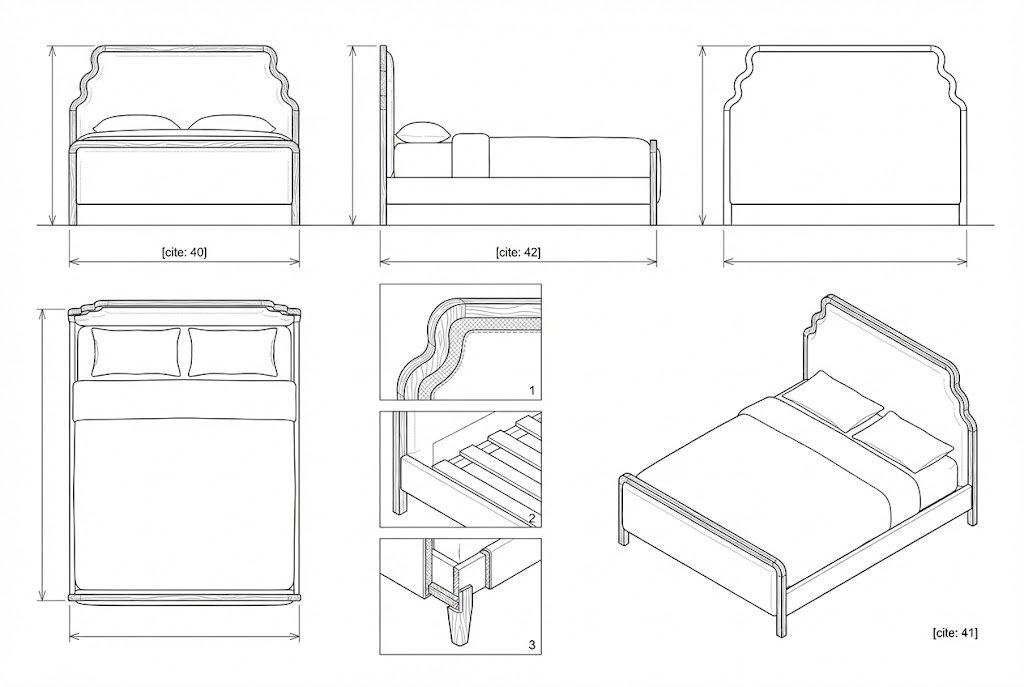 Ranjang Jati Kanvas Desain Scalloped Modern - Lambda