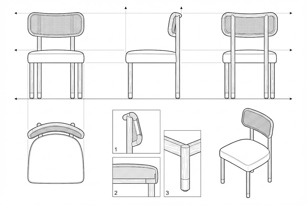 Kursi Makan Jati Rotan Gaya Retro Misaki